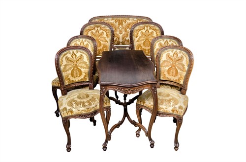 Louis XV Chairs and Sofa with Table Set of 8